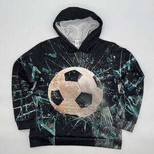 Chaos Monkey Kid's Soccer Ball Shattered Glass Allover Graphic Hoodie Black